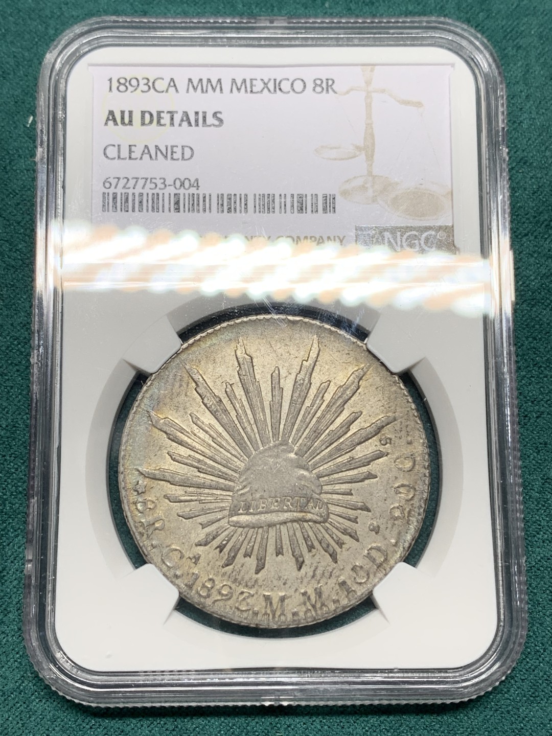 《竞宝斋》第147场-周日，周一 2场 (全场包邮) NGC AU 墨西哥 1893年 CA MM版 鹰洋 大银币 包浆自然 没有看出清洗的痕迹