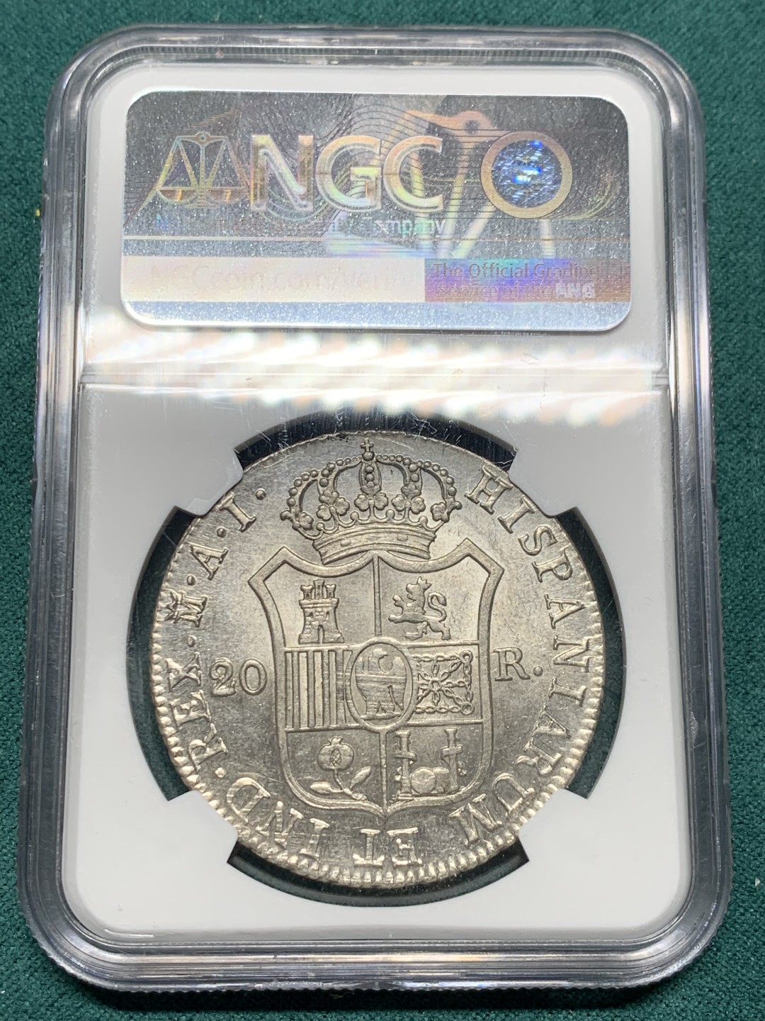 《竞宝斋》第147场-周日，周一 2场 (全场包邮) NGC AU58 1810年 法占西班牙 约瑟夫拿破仑20R银币，细节极佳 发丝清晰 光感十足 低评了