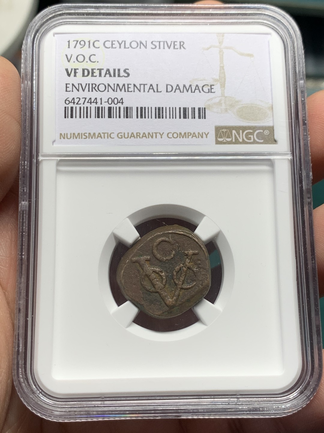 《竞宝斋》第147场-周日，周一 2场 (全场包邮) NGC-VF 锡兰1791-C年 1S大铜板 年份能清晰看到 非常不错