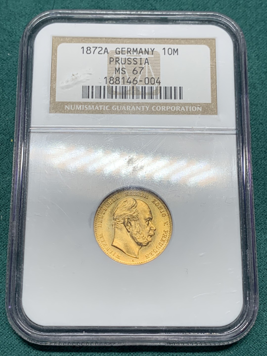 《竞宝斋》第147场-周日，周一 2场 (全场包邮) NGC-MS67 1872A德国普鲁士10马克金币，超高分