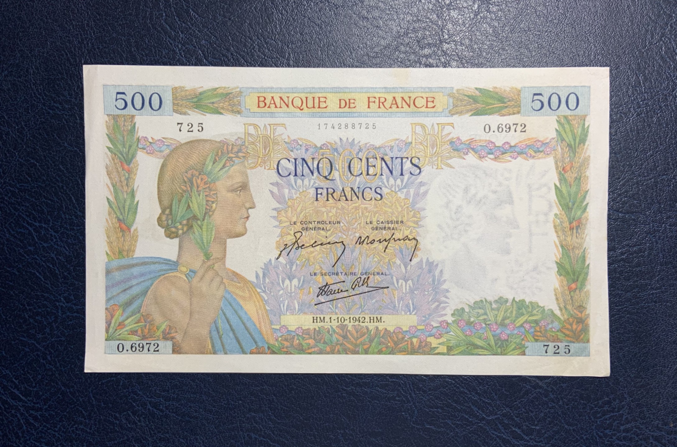 收藏联盟Quantum Auction 第243期拍卖 已更新 法国1942年500法郎 品相UNC- 大票幅 丰收女神