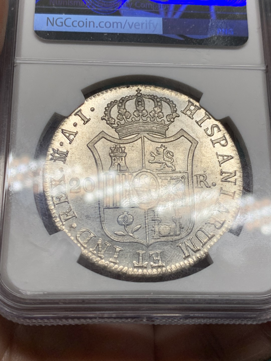 《竞宝斋》第147场-周日，周一 2场 (全场包邮) NGC AU58 1810年 法占西班牙 约瑟夫拿破仑20R银币，细节极佳 发丝清晰 光感十足 低评了