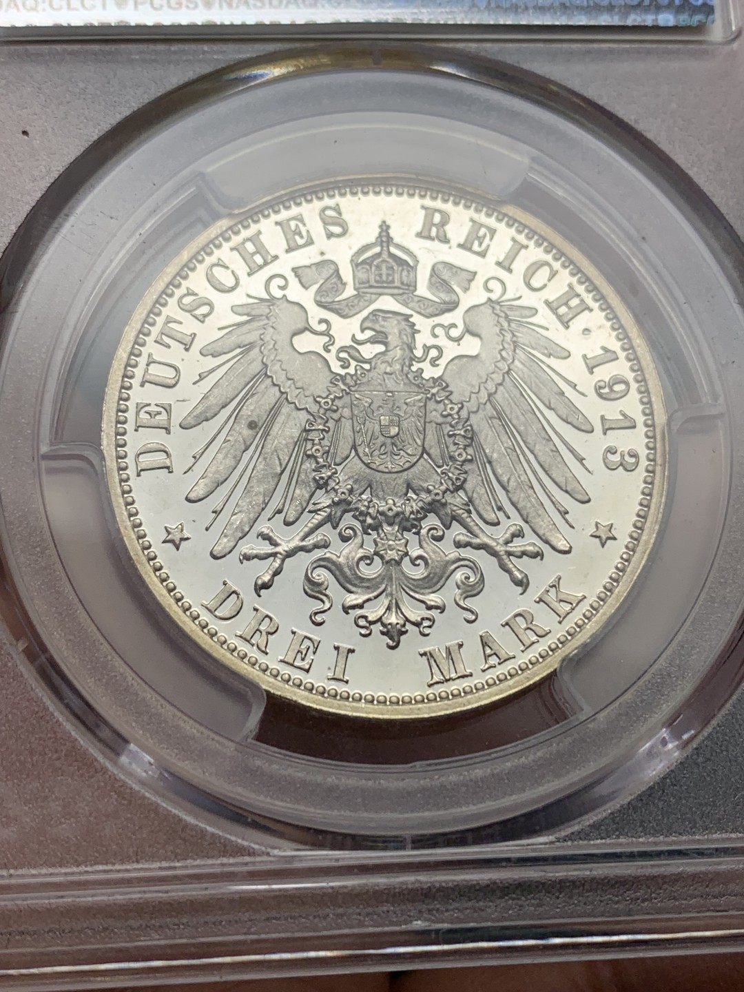 《竞宝斋》第147场-周日，周一 2场 (全场包邮) PCGS-PR63DCAM 德国 1913年 萨克森莱比锡战役纪念碑3马克银币 精制马克少见 镜面效果非常好