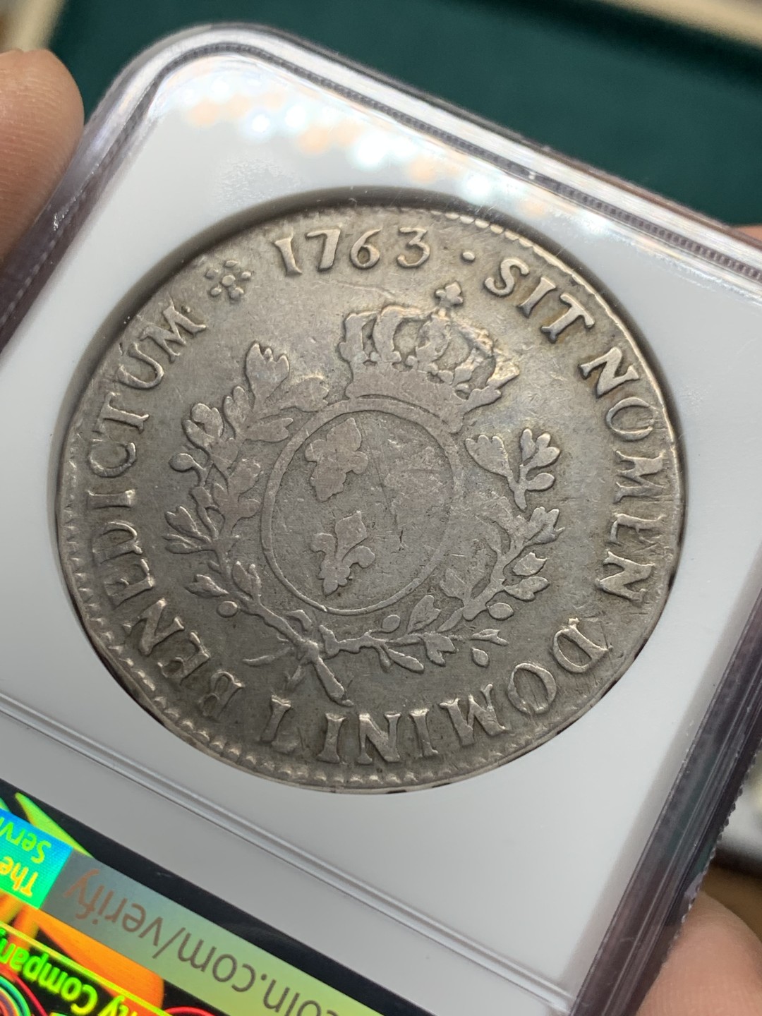 《竞宝斋》第147场-周日，周一 2场 (全场包邮) NGC-F15 法国1763-L年 路易十五埃居大银币 原味老包浆