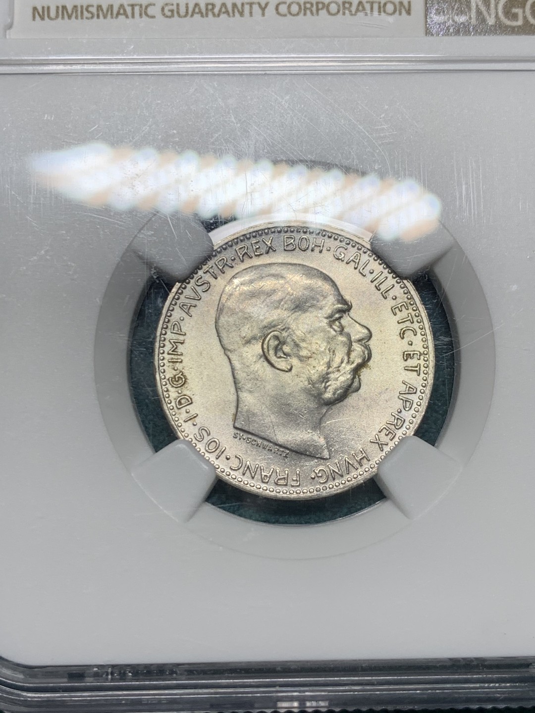 《竞宝斋》第147场-周日，周一 2场 (全场包邮) NGC MS63 1916年奥匈帝国皇帝约瑟夫二世1科罗纳银币，在世最后一年，关门币