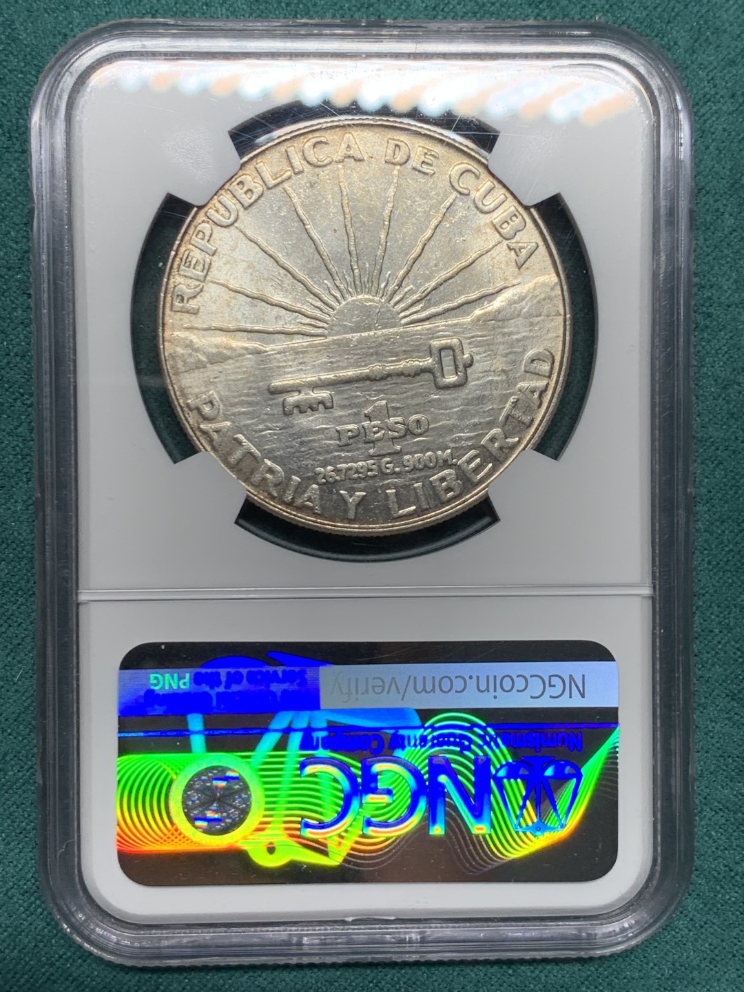 《竞宝斋》第147场-周日，周一 2场 (全场包邮) NGC-AU58 古巴1953年 马丁百年纪念 1比索大银币 原光好品