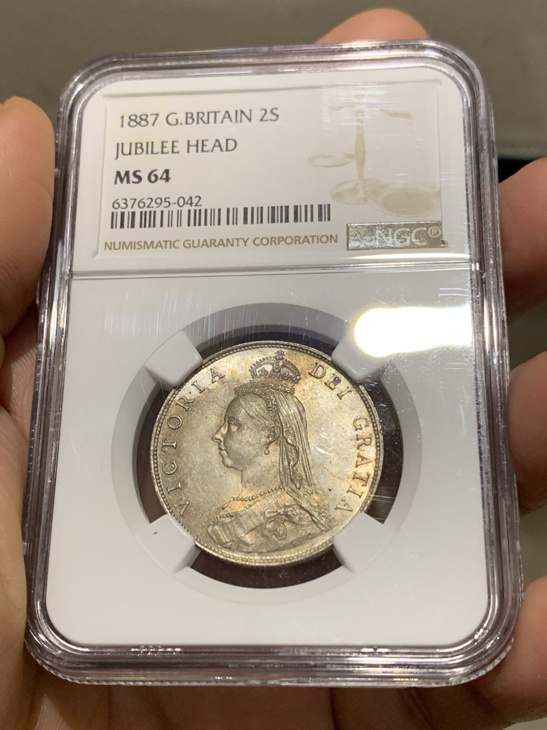 《竞宝斋》第147场-周日，周一 2场 (全场包邮) NGC-MS64 英国 1887年维多利亚2先令弗洛林银币 BU状态