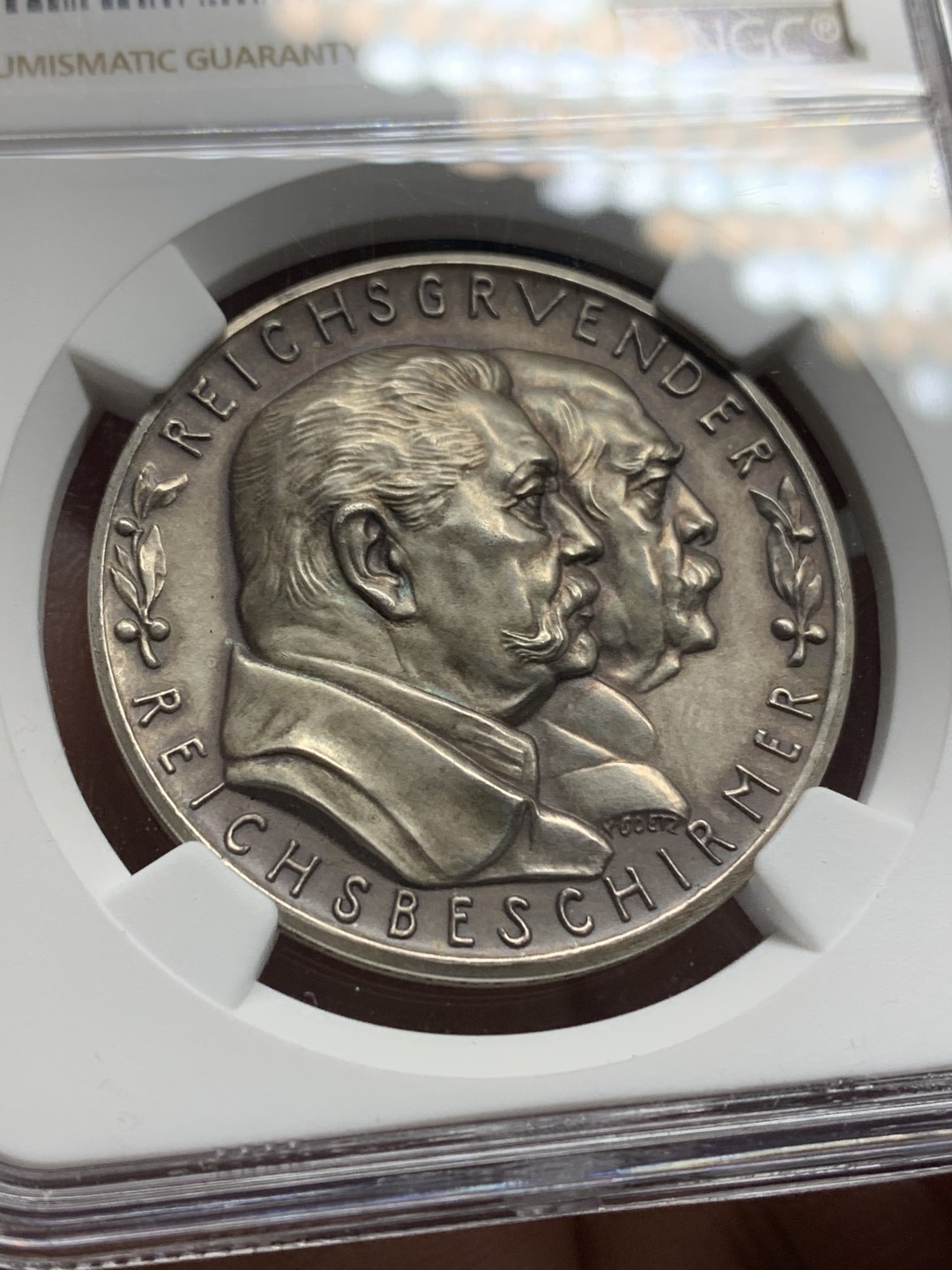 《竞宝斋》第147场-周日，周一 2场 (全场包邮) NGC-MS61  德国1931年建国60周年纪念银章 两位巨头同框