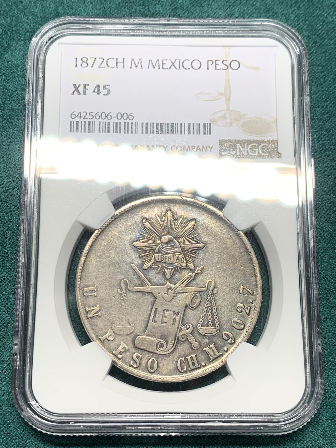 《竞宝斋》第147场-周日，周一 2场 (全场包邮) NGC-XF45墨西哥1872年1比索天枰鹰洋 CH厂原味好状态