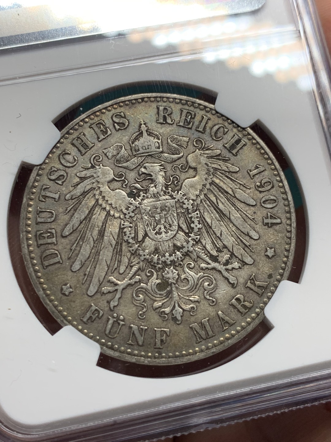 《竞宝斋》第147场-周日，周一 2场 (全场包邮) NGC-XF45 德国普鲁士 1904年威廉二世 5马克大银币 原味好品