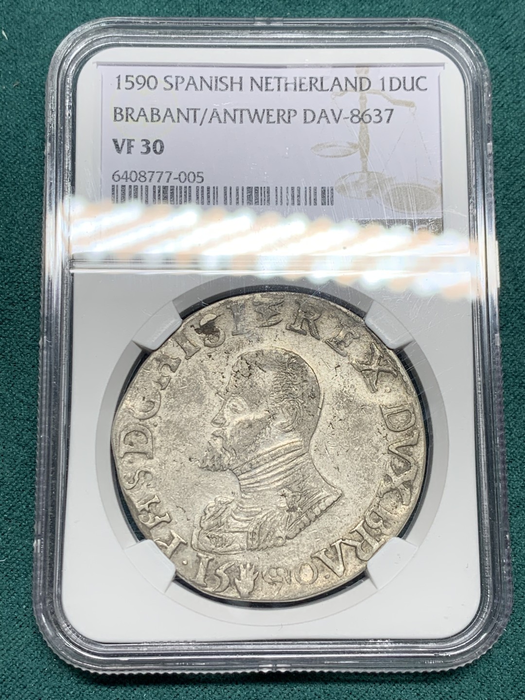 《竞宝斋》第147场-周日，周一 2场 (全场包邮) 亚军 NGC-VF30 西属尼德兰 1590年菲利普二世 1杜卡特大银币 罕见品种 这东西能找到一个有分的就已经是缘分了