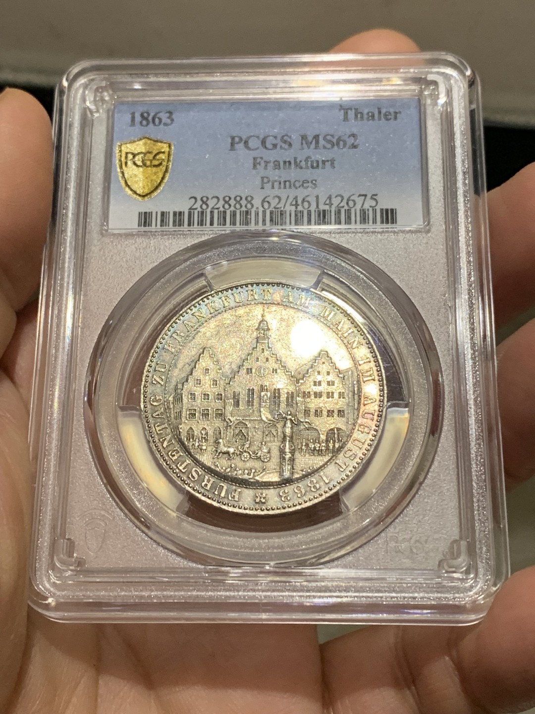 《竞宝斋》第147场-周日，周一 2场 (全场包邮) NGC-MS62  德国1863年法兰克福王子会议1泰勒 转光好包浆靓