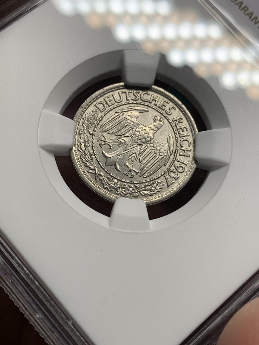 《竞宝斋》第147场-周日，周一 2场 (全场包邮) NGC-MS64 魏玛德国1937年50芬尼镍币，与坦克币等值流通