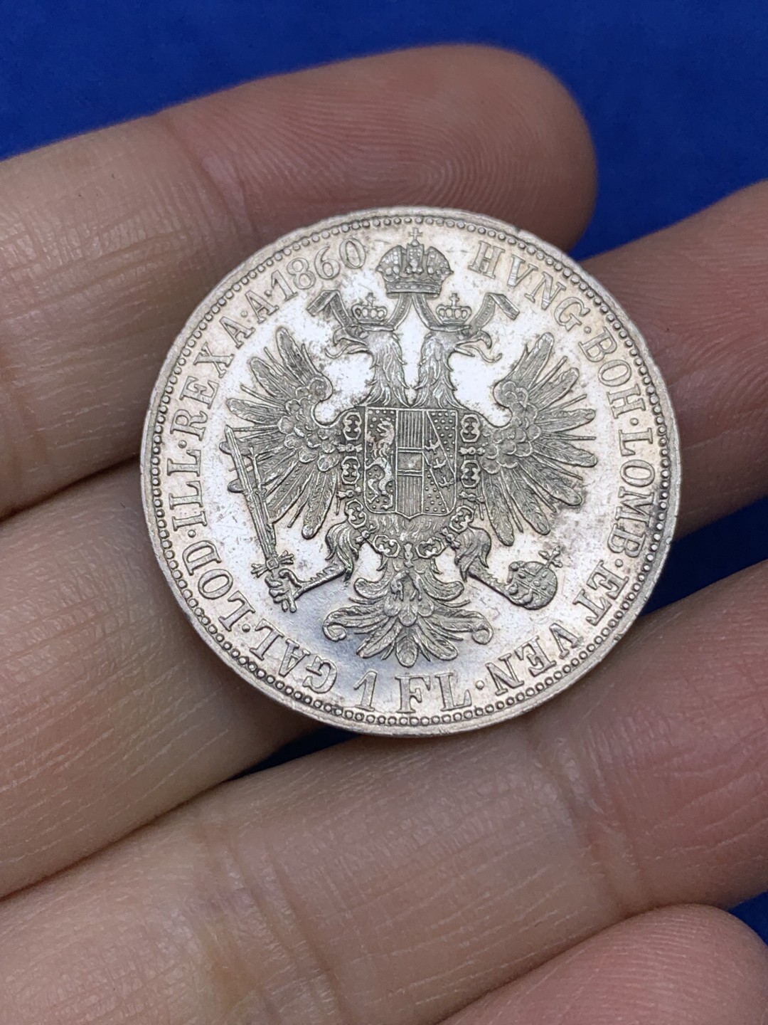 《竞宝斋》第147场-周日，周一 2场 (全场包邮) 1860年奥地利1弗洛林银币，细节很不错，底板带镜面