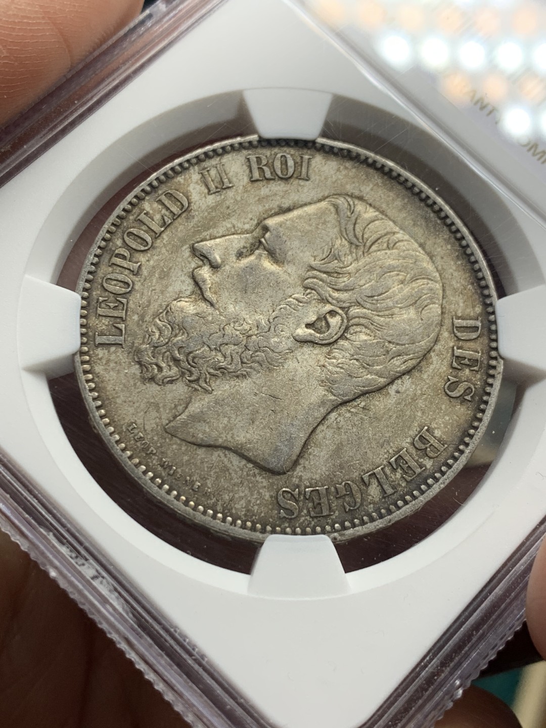 《竞宝斋》第147场-周日，周一 2场 (全场包邮) NGC-AU53 比利时 1875年 利奥波德一世 5法郎大银币 原味好品