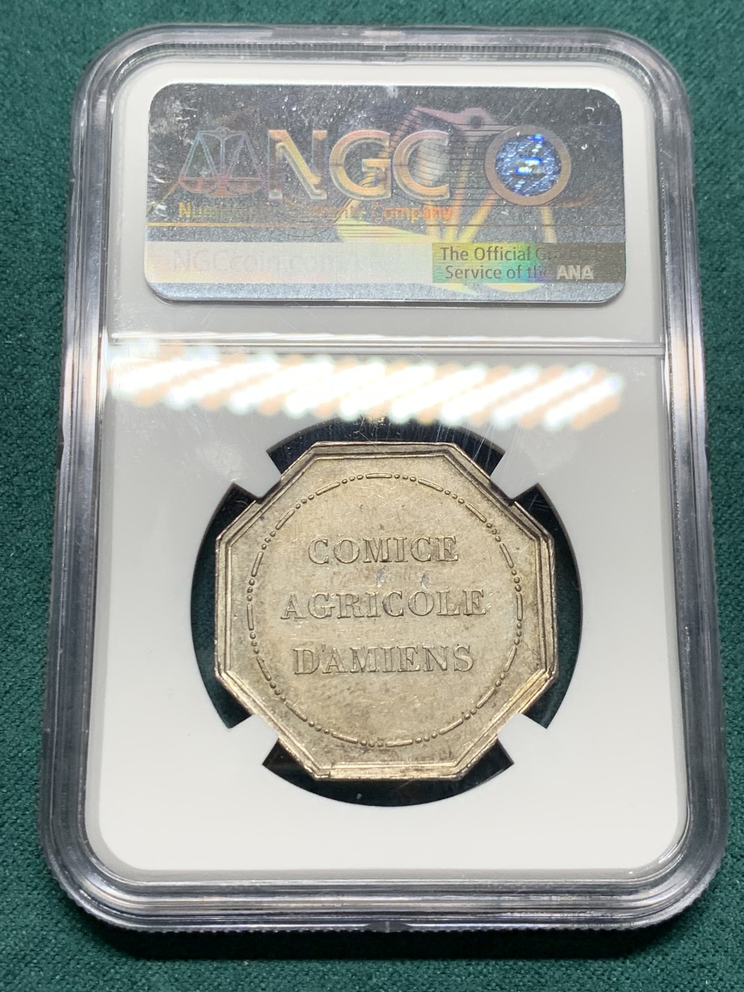 《竞宝斋》第147场-周日，周一 2场 (全场包邮) NGC-MS62 法国十九世纪 谷物女神 八角JETON 银制 高浮雕五彩