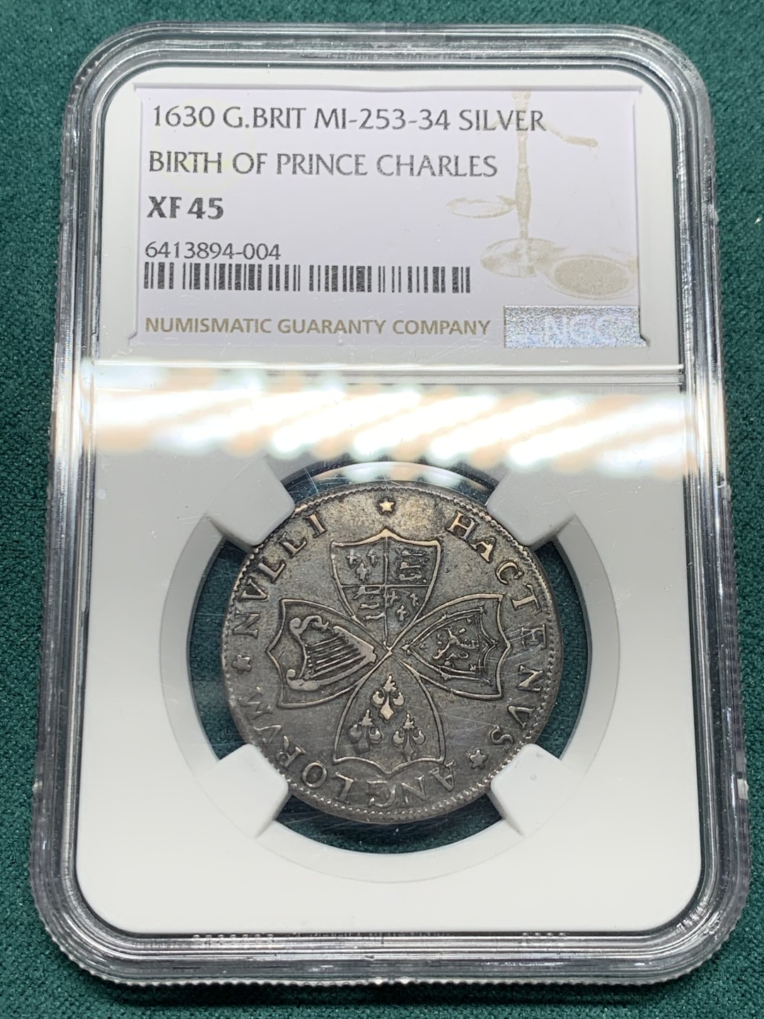 《竞宝斋》第147场-周日，周一 2场 (全场包邮) 第三名 NGC-XF45 英国1630年 查理斯王子生日纪念 银章 稀少品种 去年AU没分140刀成交不包含佣金