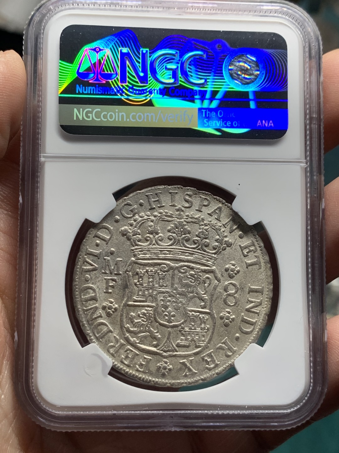 《竞宝斋》第147场-周日，周一 2场 (全场包邮) NGC-MS61 墨西哥 地球双柱 1750 8 里亚尔 原味高品 正反深打 不光分数够 状态也极好 比起1754的窖藏年份少很多