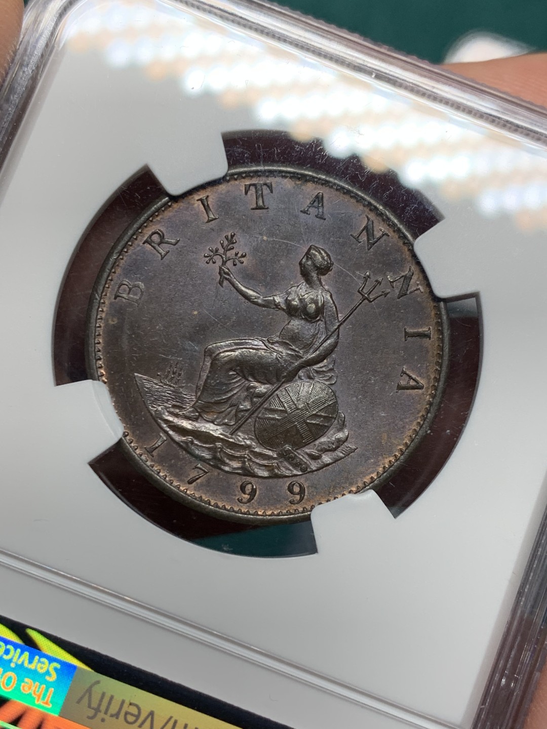 《竞宝斋》第147场-周日，周一 2场 (全场包邮) NGC MS63BN 英国1799 乔三1/2便士 铜币 高分难得