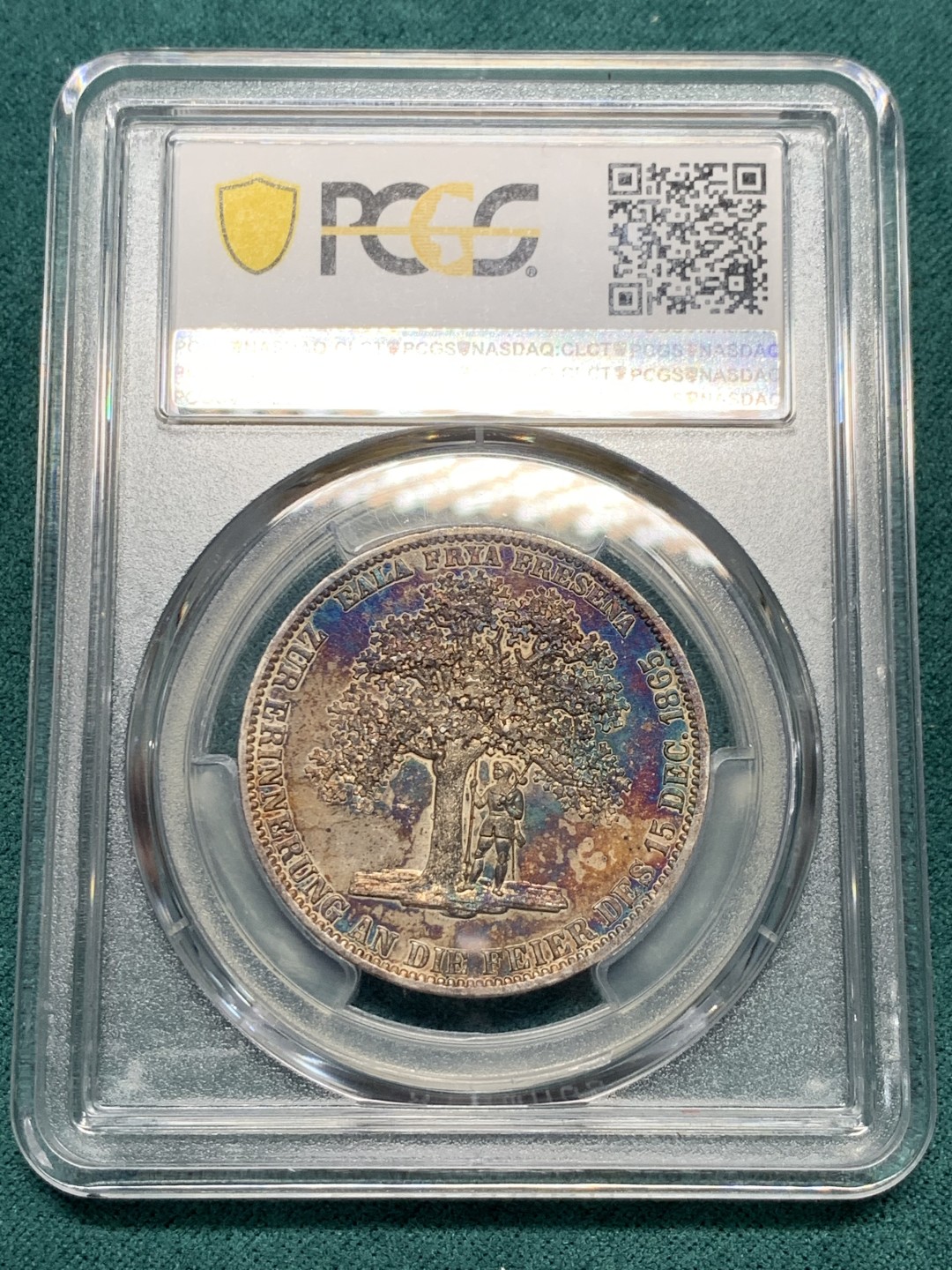 《竞宝斋》第147场-周日，周一 2场 (全场包邮) PCGS MS63 1865-b 汉诺威橡树泰勒银币 漂亮五彩包浆十分难得