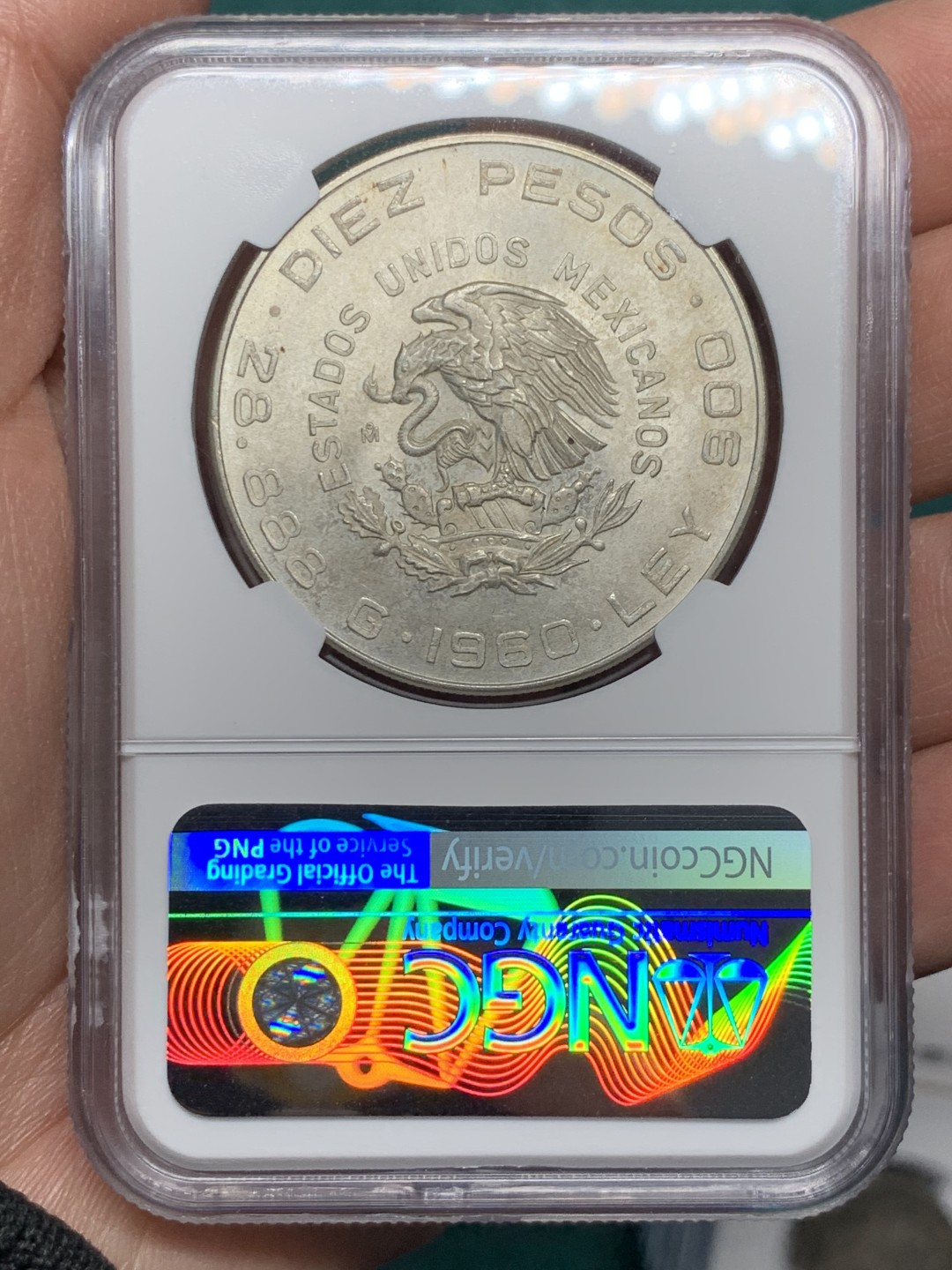 《竞宝斋》第147场-周日，周一 2场 (全场包邮) NGC MS65 1960墨西哥独立周年银币 高分大银币 900高银