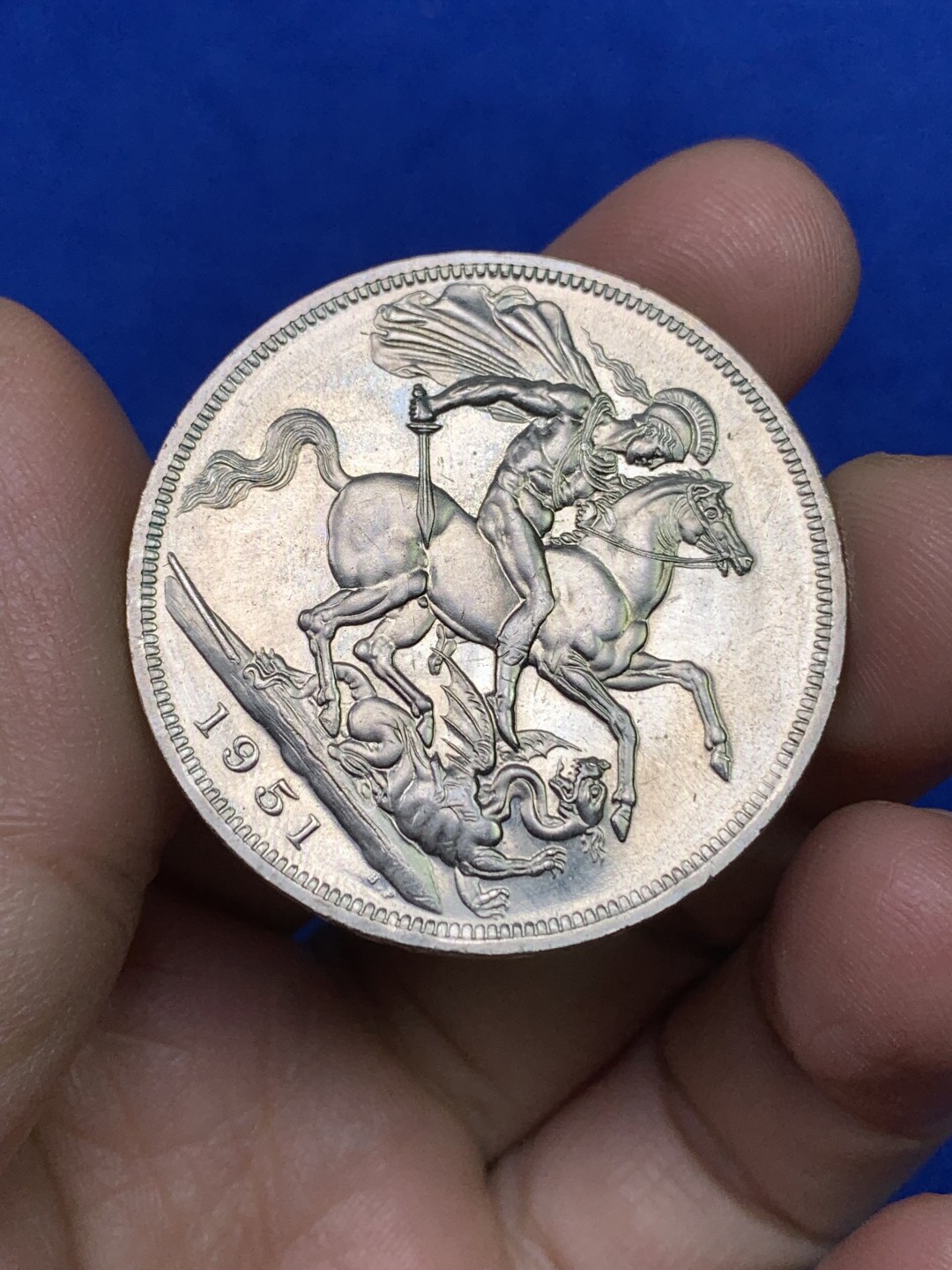 《竞宝斋》第147场-周日，周一 2场 (全场包邮) 英国 1951年 乔治六世 最后的马剑 克朗镍马剑 绿盒带证书