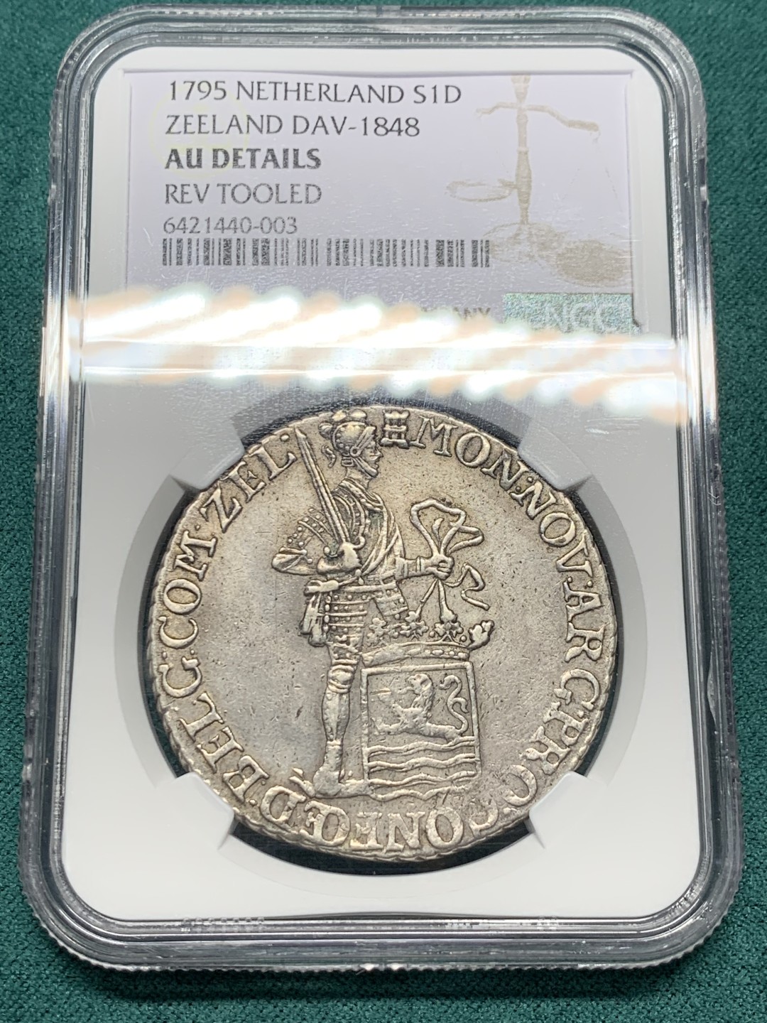《竞宝斋》第147场-周日，周一 2场 (全场包邮) NGC-AU 荷兰泽兰省 1795年 站人武士1银杜卡特银币 武士像打制清晰整体无弱打