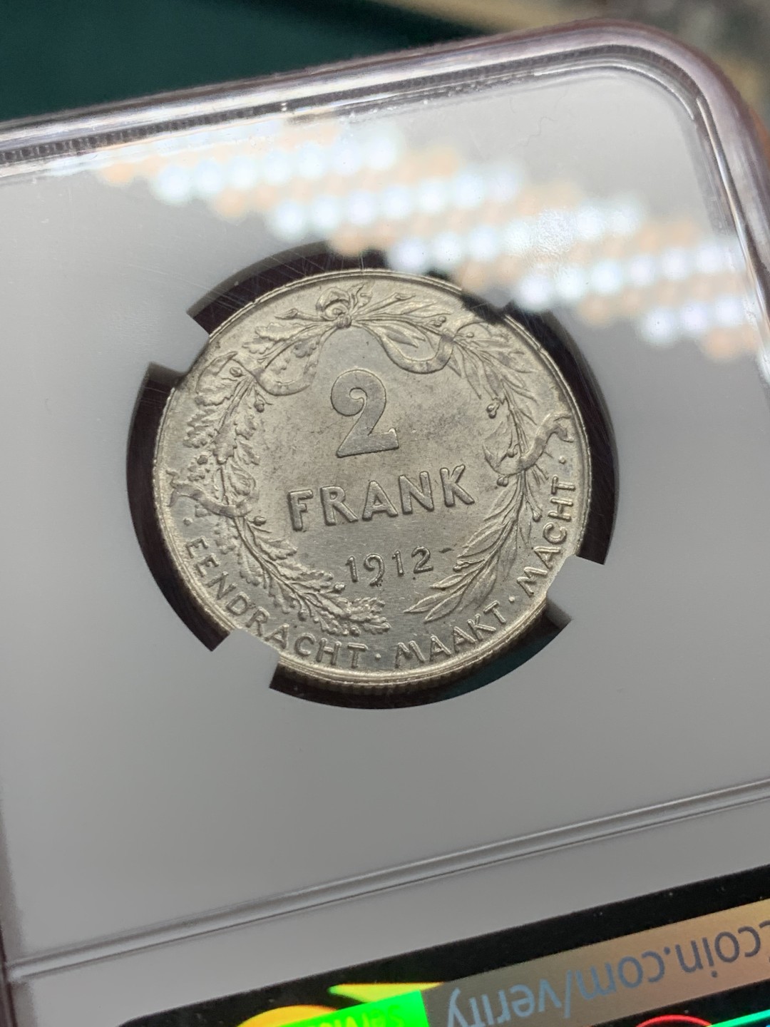 《竞宝斋》第147场-周日，周一 2场 (全场包邮) NGC-MS61 比利时1912年 阿尔贝托2法郎银币 原光好品 少见