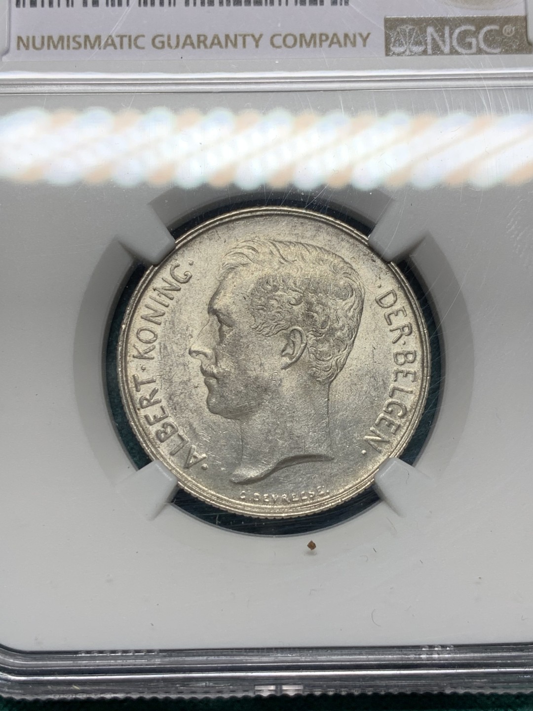 《竞宝斋》第147场-周日，周一 2场 (全场包邮) NGC-MS61 比利时1912年 阿尔贝托2法郎银币 原光好品 少见