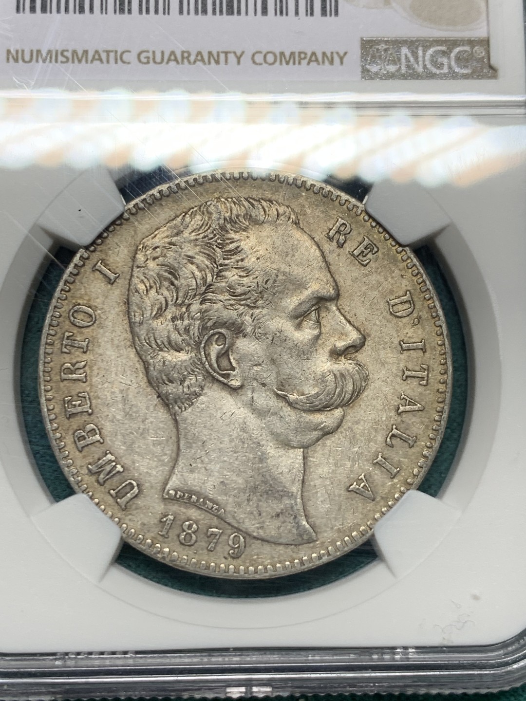 《竞宝斋》第147场-周日，周一 2场 (全场包邮) NGC-XF45 意大利1879年 翁贝托5里拉大银币 原味好品