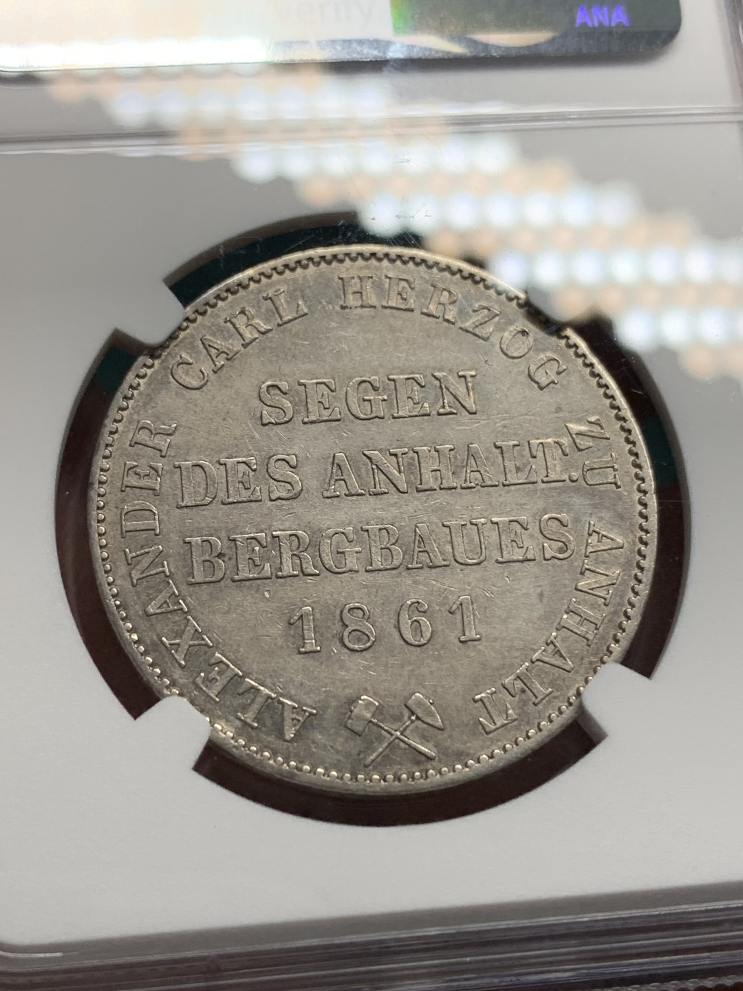 《竞宝斋》第147场-周日，周一 2场 (全场包邮) NGC-AU55 德国安哈尔特1861年小熊爬墙1泰勒银币