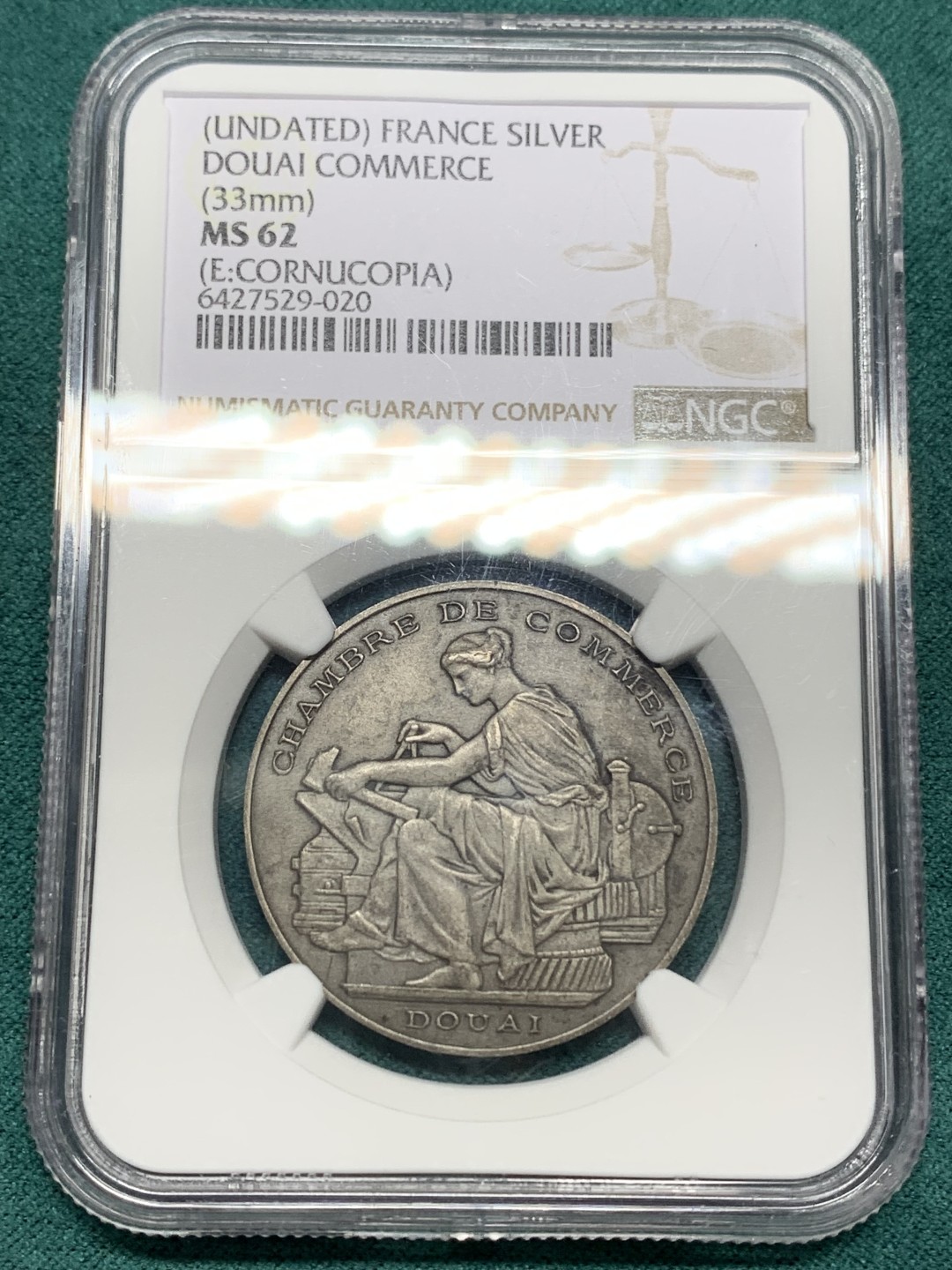 《竞宝斋》第147场-周日，周一 2场 (全场包邮) NGC MS62 法国杜埃商会银章 细节丰富