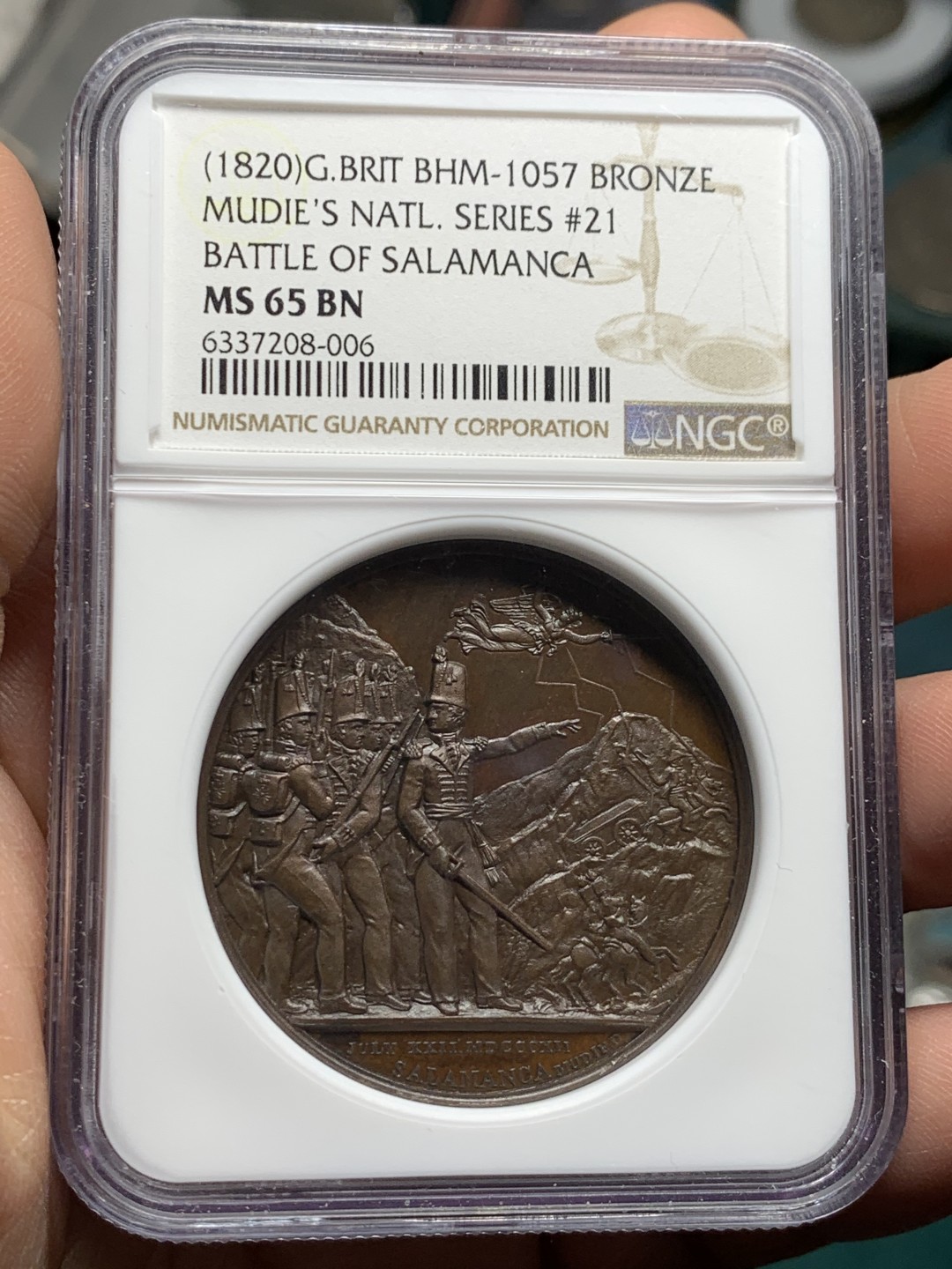 《竞宝斋》第147场-周日，周一 2场 (全场包邮) NGC MS65BN 1820年萨拉曼卡会战铜章，拿破仑战争题材中极为出彩的一枚，品相分数一步到位