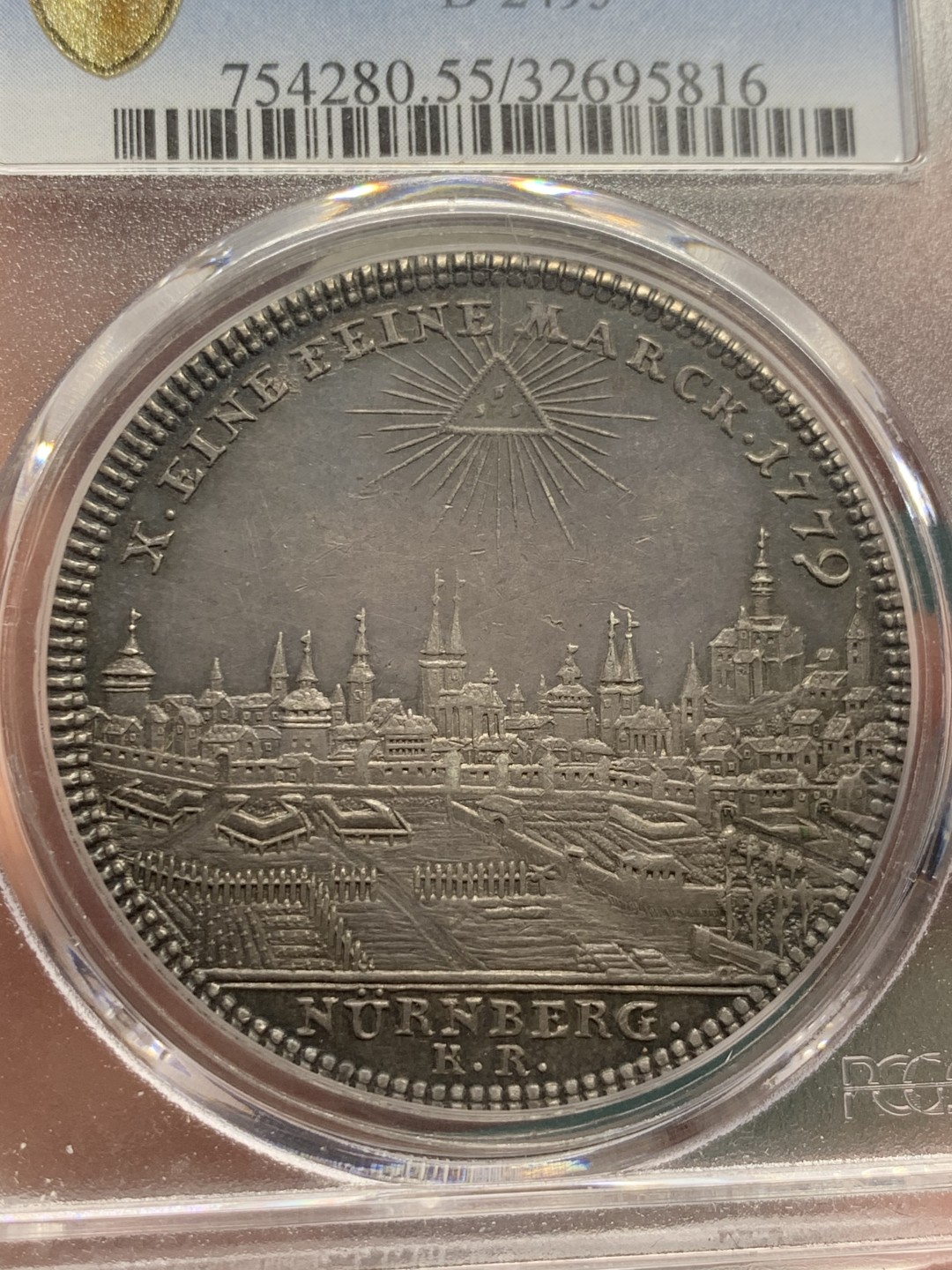 《竞宝斋》第147场-周日，周一 2场 (全场包邮) PCGS-AU55 德国 1779年 神罗纽伦堡景观泰勒大银币 经典品种 细节不错