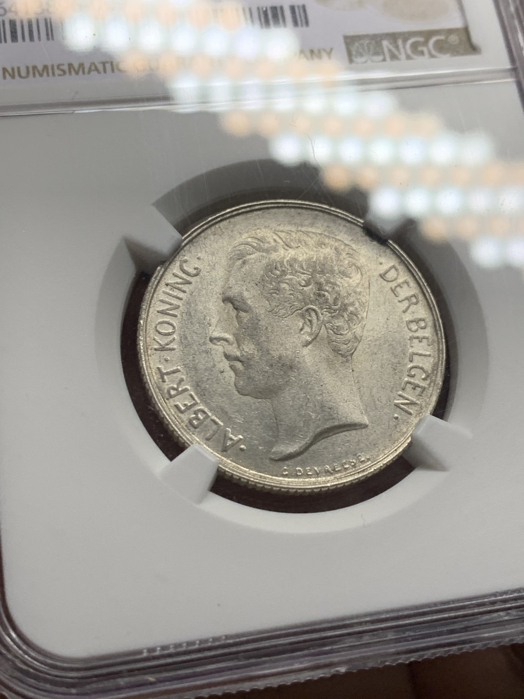 《竞宝斋》第147场-周日，周一 2场 (全场包邮) NGC-MS61 比利时1912年 阿尔贝托2法郎银币 原光好品 少见