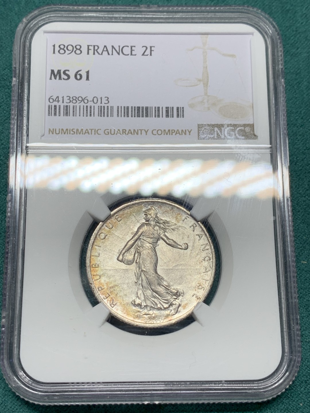 《竞宝斋》第147场-周日，周一 2场 (全场包邮) NGC-MS61 法国1898年 播种女神 早期年份2法郎银币 早期好品稀少