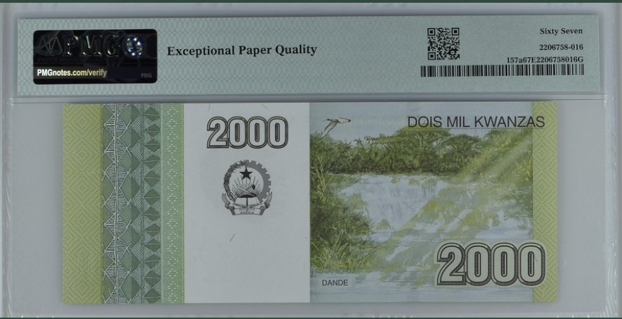 收藏联盟Quantum Auction 第244期拍卖  安哥拉2012年2000克瓦查 PMG67 冠军分