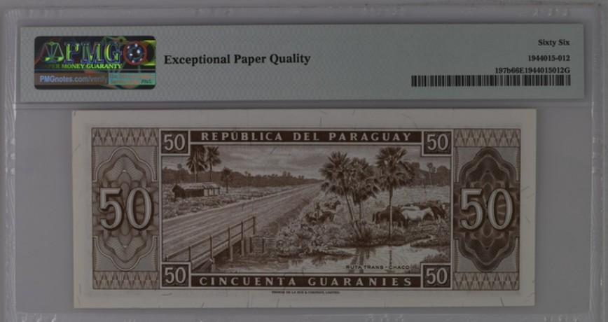 收藏联盟Quantum Auction 第244期拍卖  巴拉圭1952年50圭拉尼 PMG66 首发A