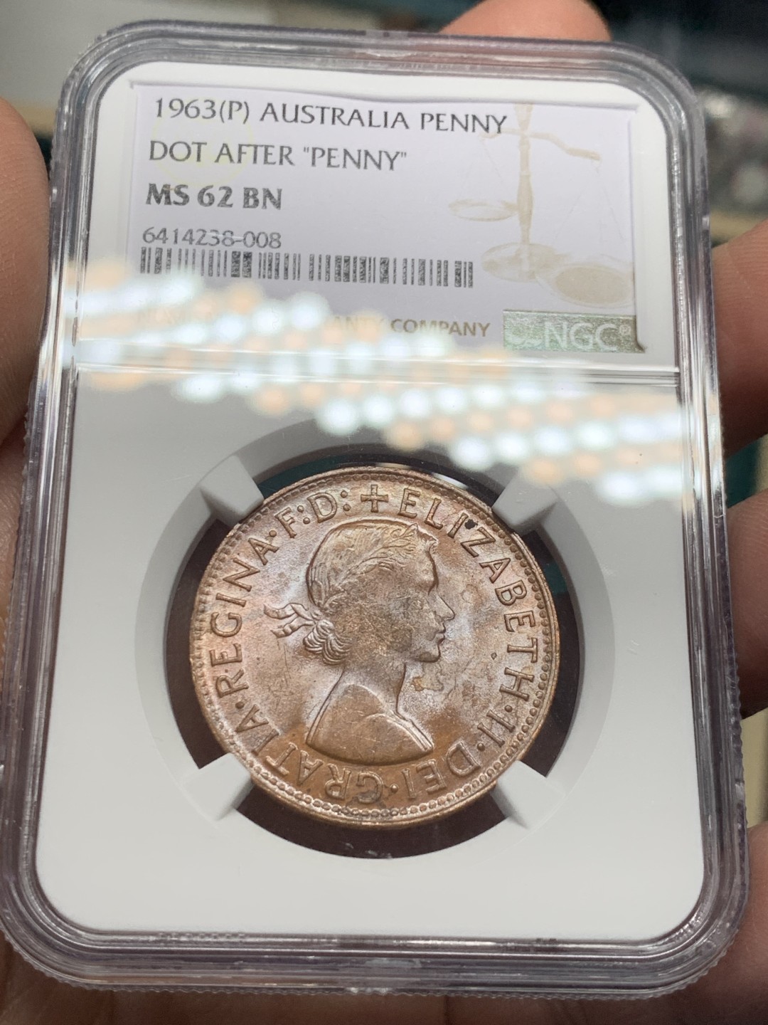 《竞宝斋》第147场-周日，周一 2场 (全场包邮) NGC-MS62BN/MS64 1963/1958 澳大利亚 伊丽莎白女王1便士/6便士铜/银币，2枚一组，女王初版头像，袋鼠大铜+高分银毫。6P标签错标为3P