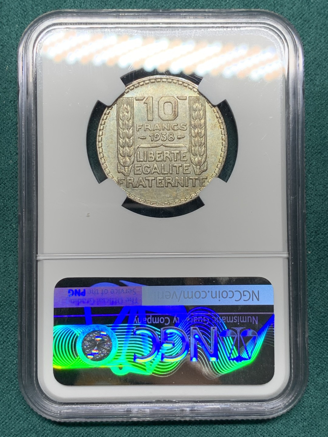 《竞宝斋》第147场-周日，周一 2场 (全场包邮) NGC-MS61 法国1938年 谷物女神10法郎银币 原光带彩