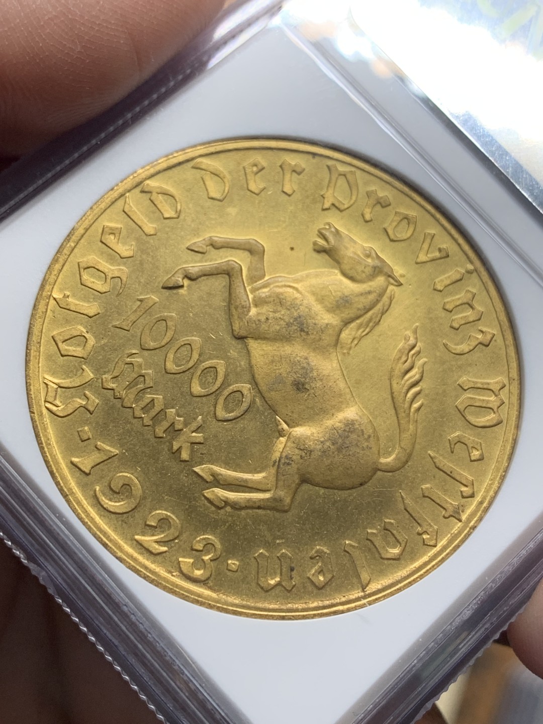 《竞宝斋》第147场-周日，周一 2场 (全场包邮) NGC-MS64 德国1923年 紧急状态时期威斯特伐利亚大马币  10000马克 德紧币中的名誉品状态一流