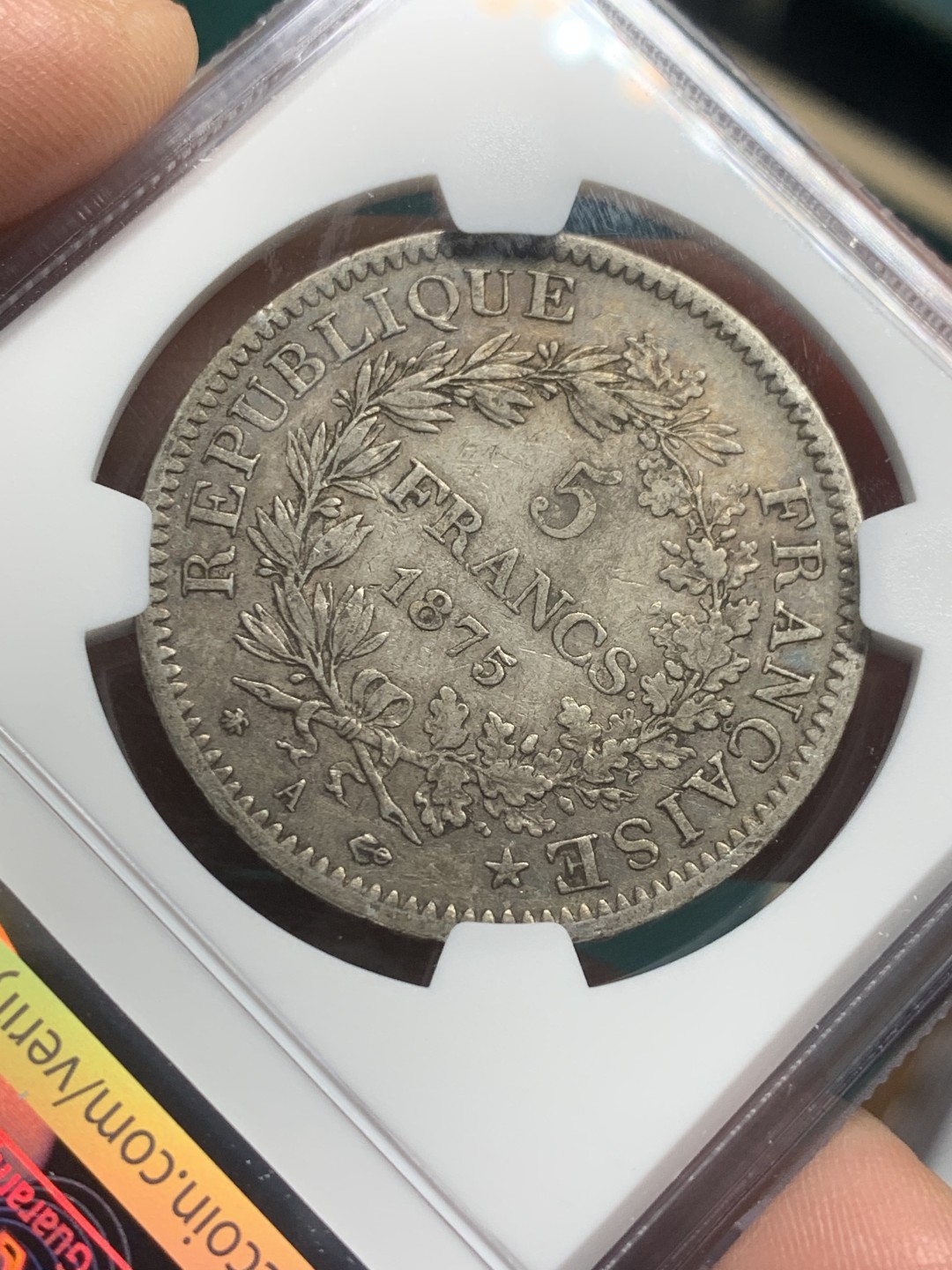 《竞宝斋》第147场-周日，周一 2场 (全场包邮) NGC XF45 法国 1875年小A版 5法郎银币 原味包浆 状态不错