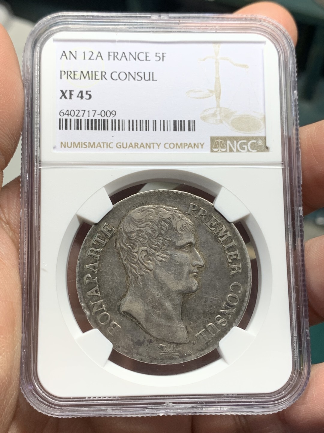 《竞宝斋》第147场-周日，周一 2场 (全场包邮) NGC XF45 法国 AN 12A 无纪年拿一5法郎 银币 少见凯撒头 原味状态 45分中规中矩