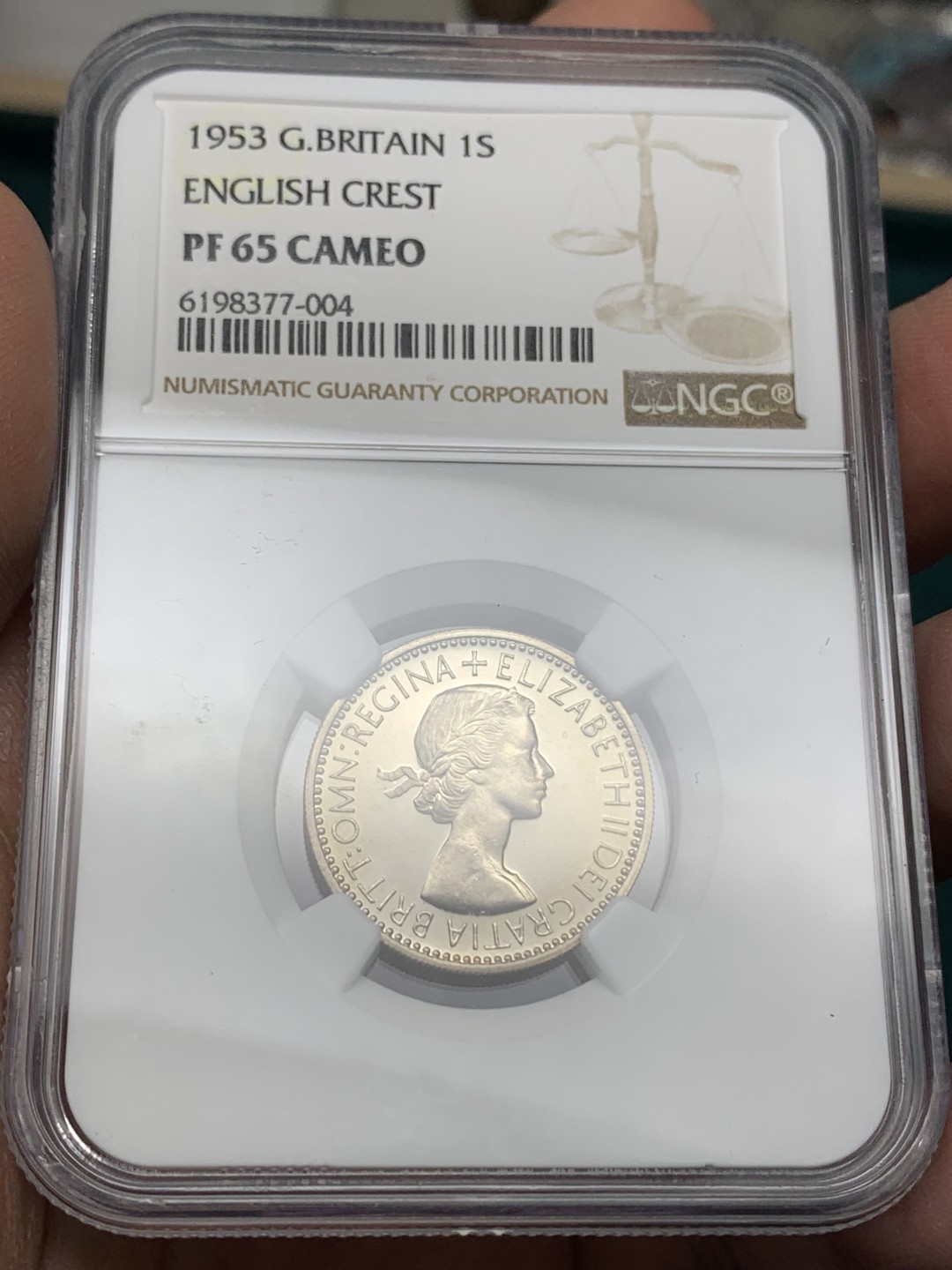 《竞宝斋》第147场-周日，周一 2场 (全场包邮) NGC-PF65CA 1953年英国伊丽莎白二世加冕首年精制1先令，带cameo（ENGLAND)