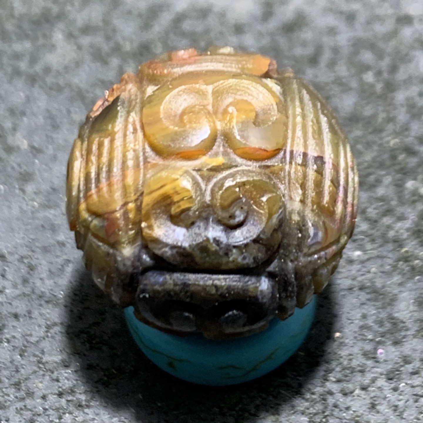 精美战国红玛瑙雕刻回纹珠一颗