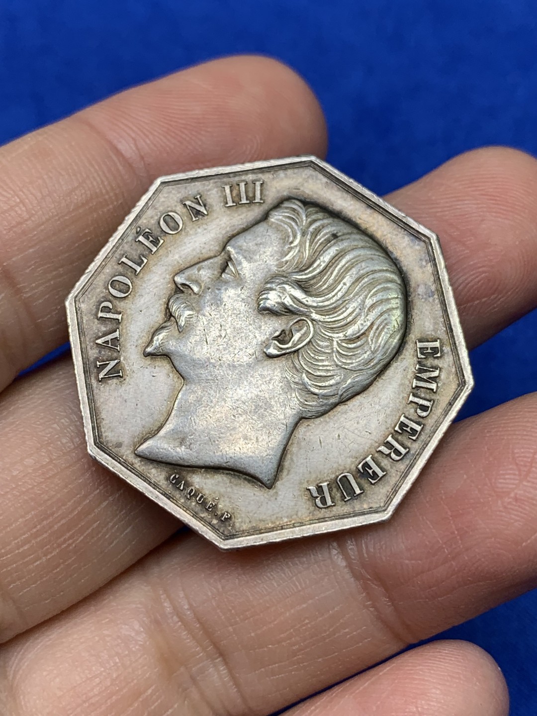 《竞宝斋》第147场-周日，周一 2场 (全场包邮) 法国 1860-1879 拿三像 凡尔赛公证处 八角银质代币 蜜蜂边铭 银标 34.7mm 19.1克