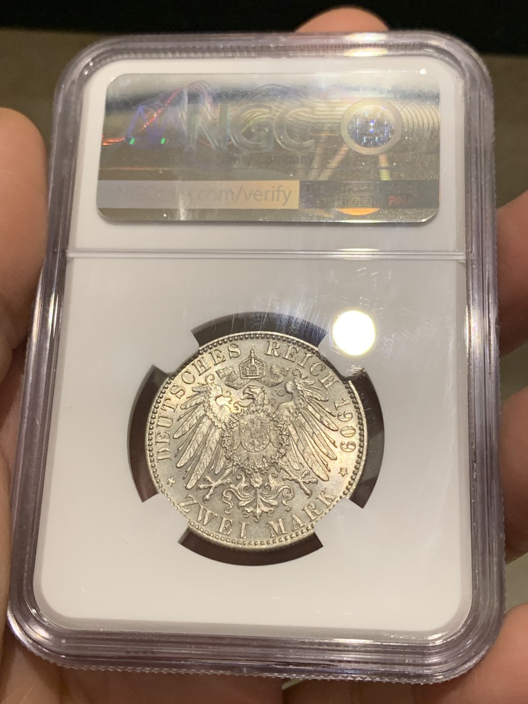 《竞宝斋》第147场-周日，周一 2场 (全场包邮) NGC-MS64 德国1909年 莱比锡大学2马克银币 顶级好品