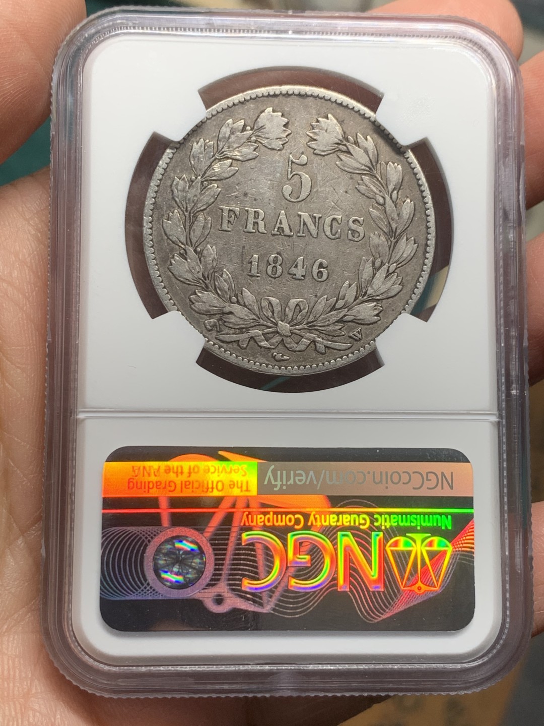 《竞宝斋》第147场-周日，周一 2场 (全场包邮) NGC XF 法国 1846年 菲利普 5法郎银币 流通品质