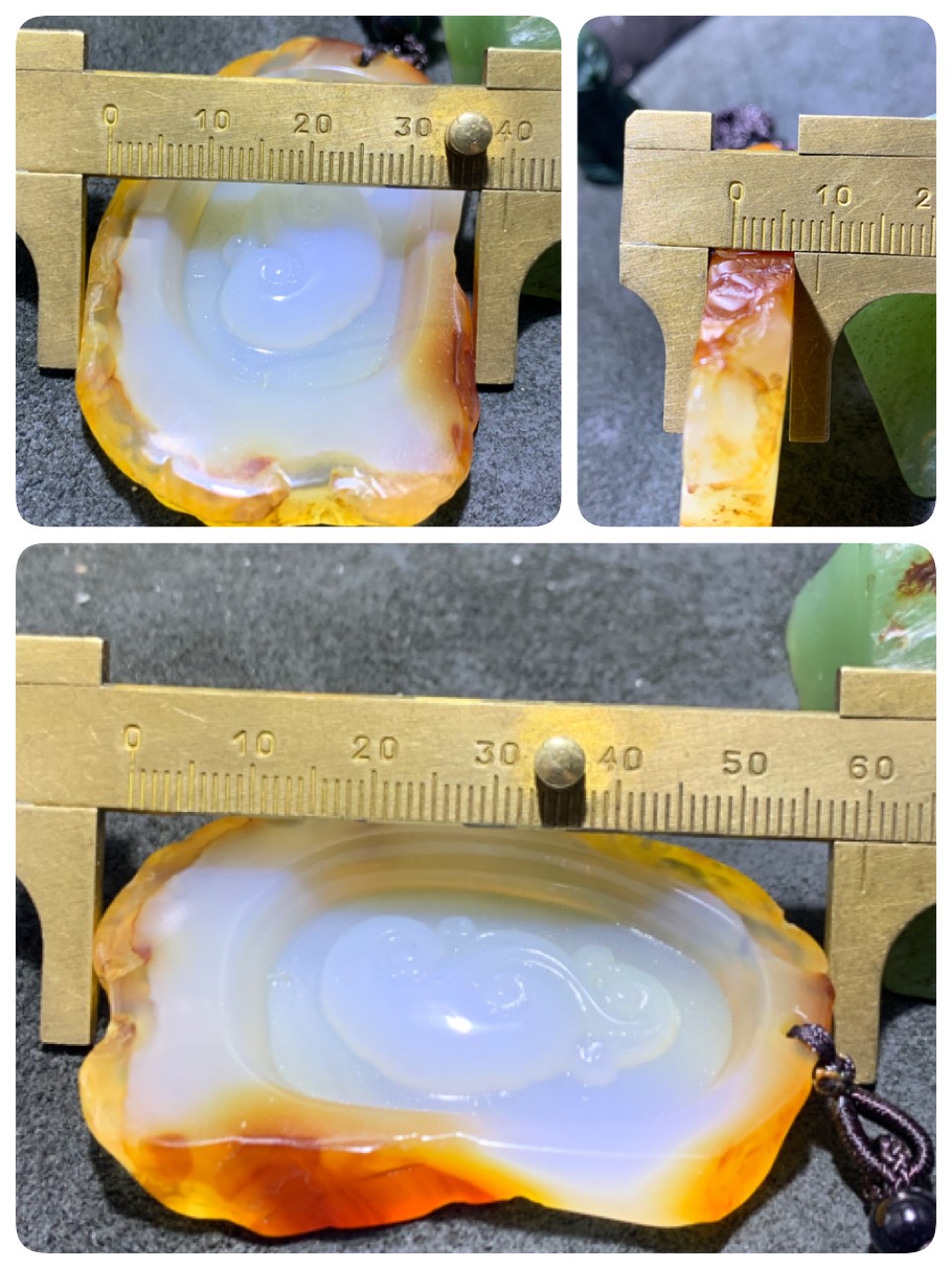 放福利！天然马达加斯加冰皮原皮玛瑙雕刻如意牌子一块，