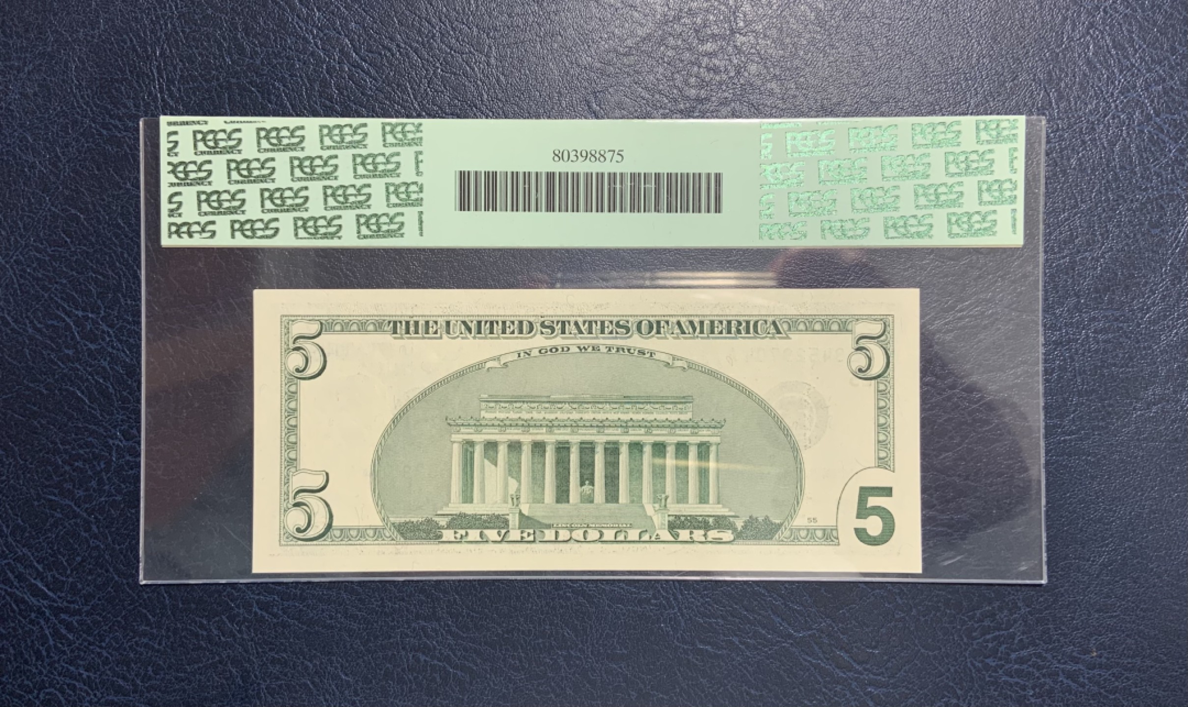 收藏联盟Quantum Auction 第244期拍卖  美国联邦储备券2001年5元 PCGS65 大头美金 流通时间短